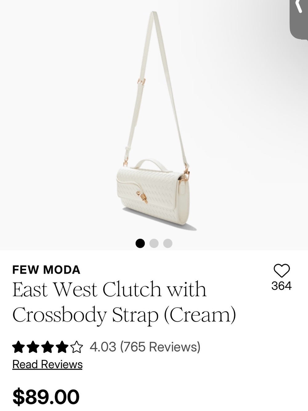 Few Moda Cream Quilted East-West Crossbody Bag